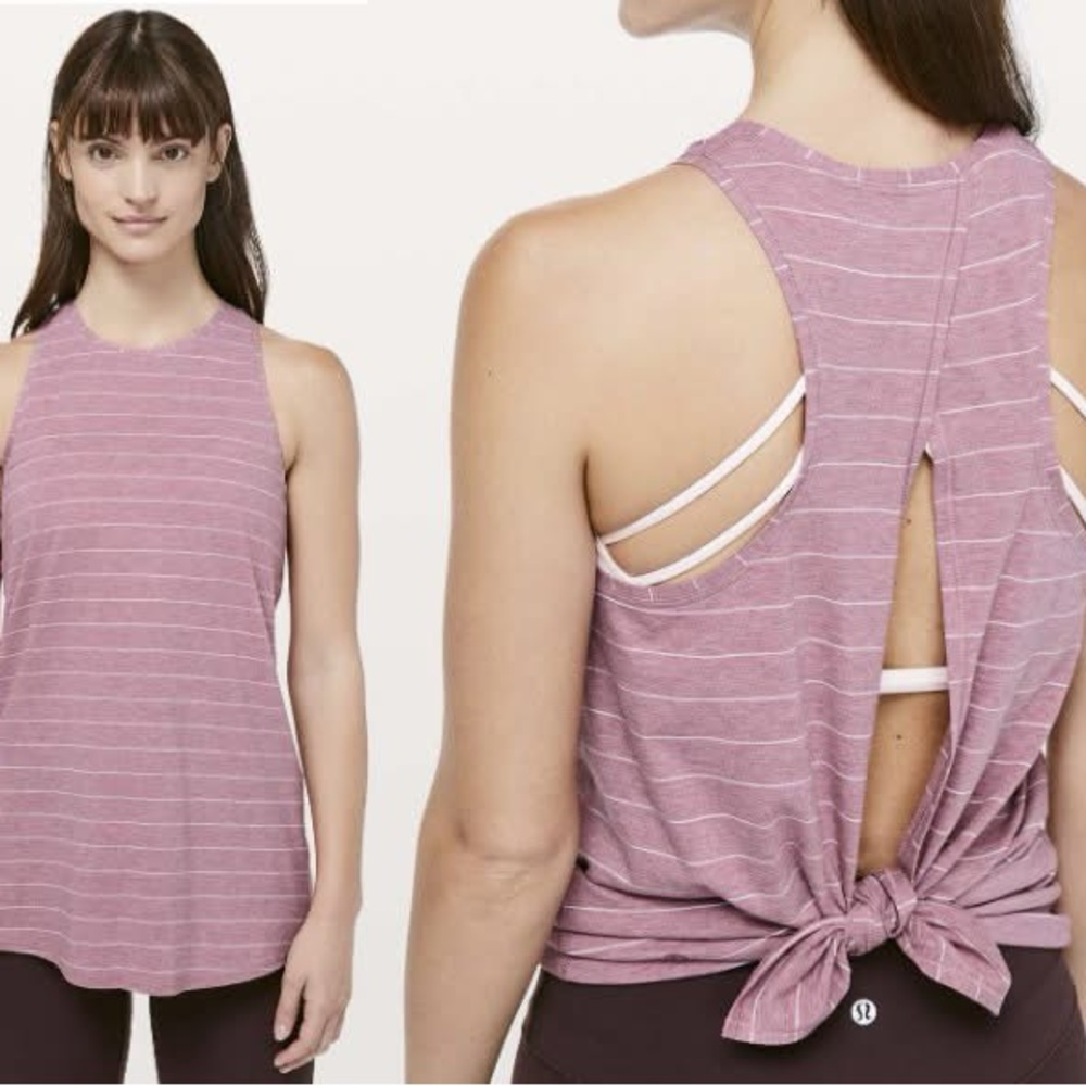 Lululemon All Tied Up Tank Heathered So Merlot White Size 4 EUC